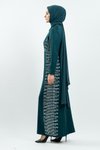 Zümrüt Yeşili Taş Detaylı Tesettür Abiye Elbise