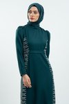 Zümrüt Yeşili Taş Detaylı Tesettür Abiye Elbise