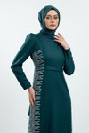 Zümrüt Yeşili Taş Detaylı Tesettür Abiye Elbise