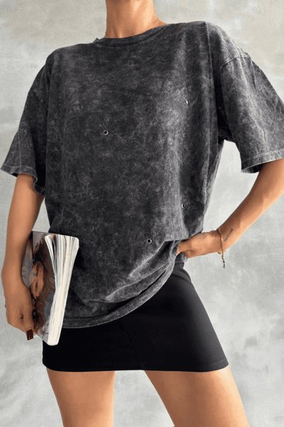 Anthracite Eyelet Washed T-Shirt