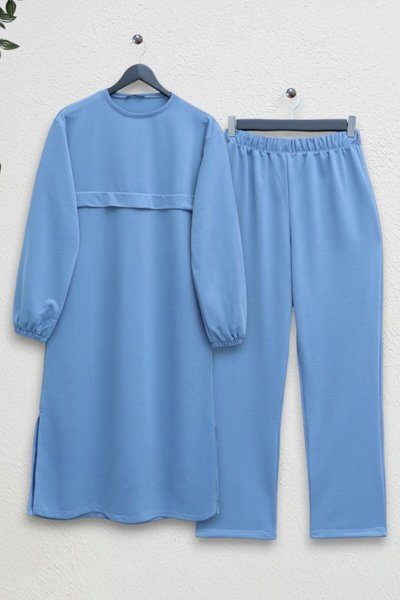 Bebe Mavi Yuvarlak Yaka Üst Uzun İki İplik Penye İkili Takım