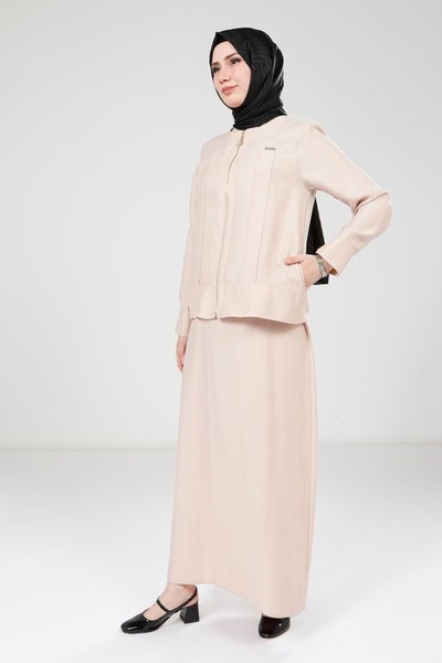 Beige Jacketed Modest Dress