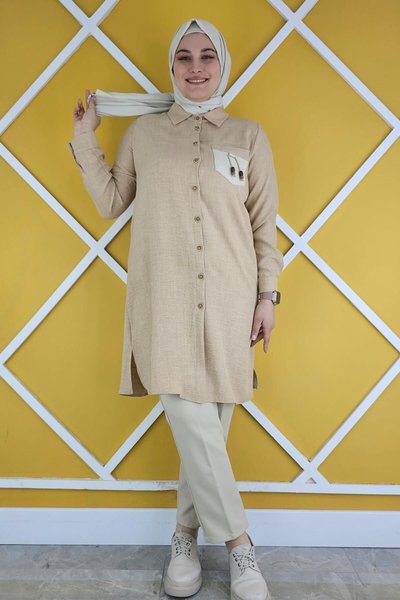 Bej Cep Torba Kombinli Gömlek