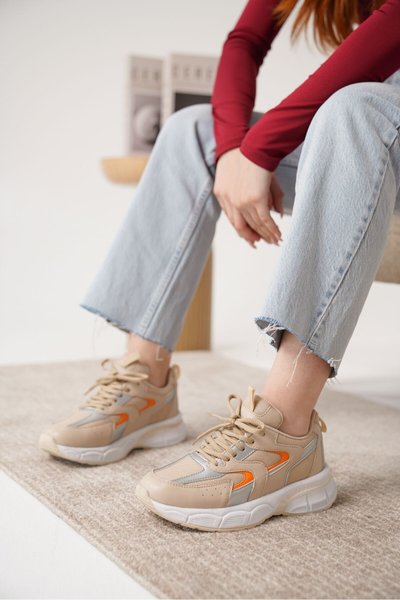 Bej Sameto Ortopedik Sneaker Spor Ayakkabı