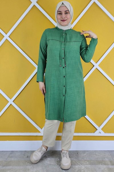 Benetton Stone and Accessory Tied Linen Shirt with Cord Detail