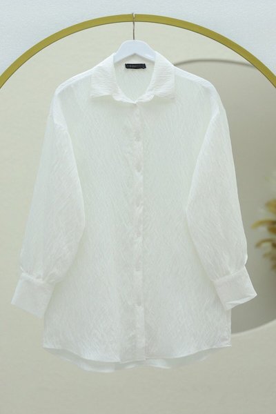 White Classic Collar Button-Down Oval Cut Shirt