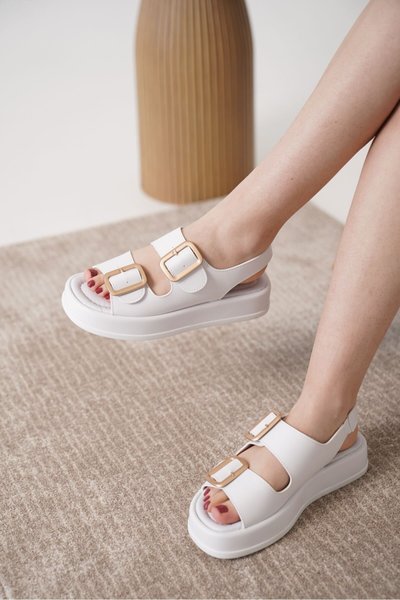 White Orthopedic Double Buckle Back Elastic Comfortable Sandal