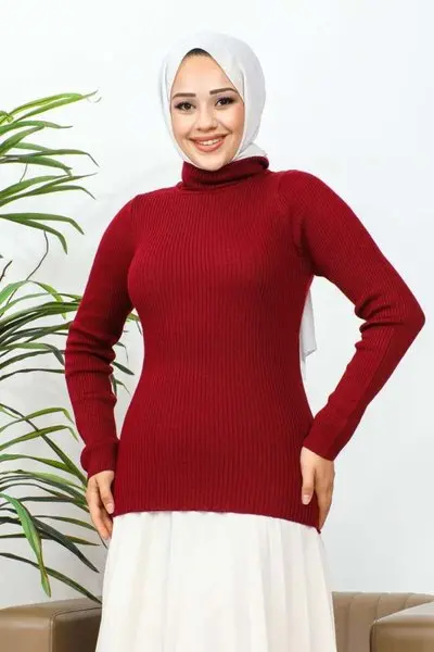 Bordo Balıkçı Yaka Kazak