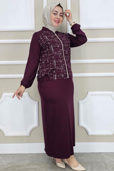 Bordo Desenli İkili Takım