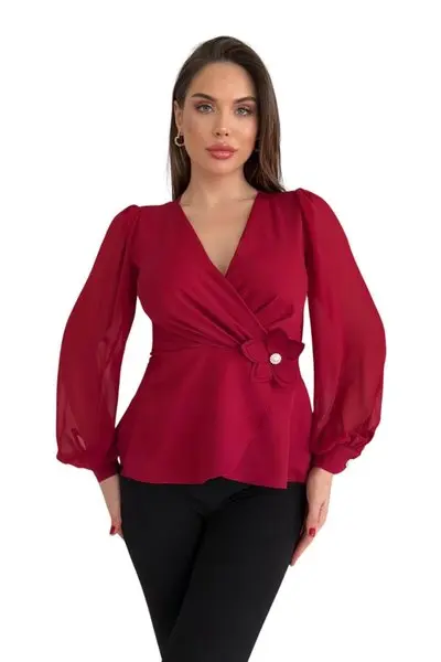 Bordo İnci Düğme Detaylı V Yaka Modern Ve Şık Tasarım Ceket