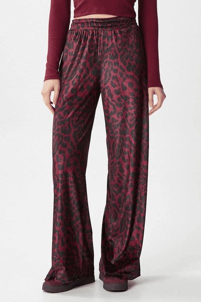 Bordo Leopar Desen Pantolon