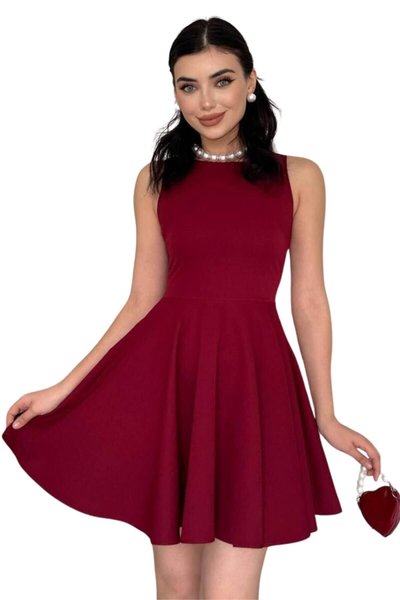 Burgundy Mini Graduation & Ball Zero Collar Ruffled Skirt Evening Dress