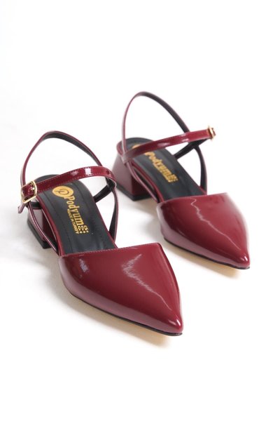 Bordo Rugan Hilalbordo Arka Açık Sivri Burnu Kapalı Alçak 3cm Kalın Ökçe