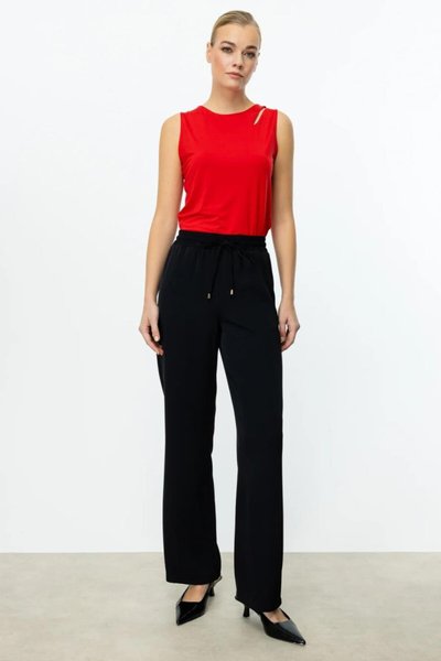 Siyah Bol Paça Krep Kumaş Pantolon