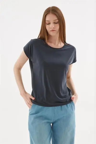 Black Crew Neck Short Sleeve Blouse
