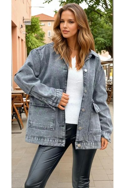 Gray Oversized Denim Jacket