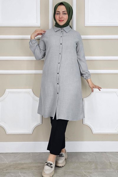 Gri Taş Detaylı Gömlek