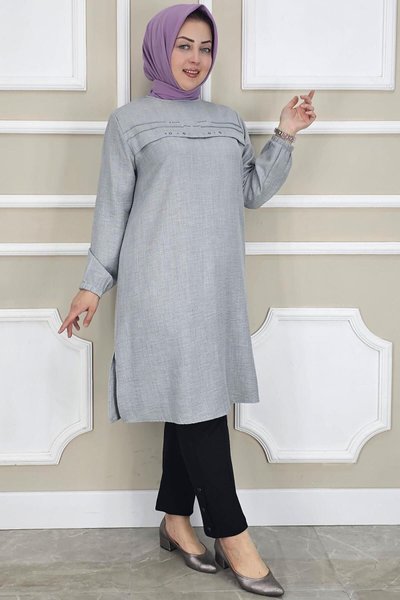 Gri Taş Detaylı Tunik
