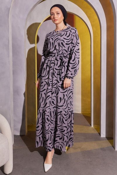 Gray Design Modest Dress