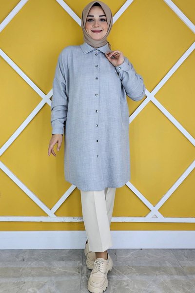 Gri Yakası Taş Detatylı Gömlek