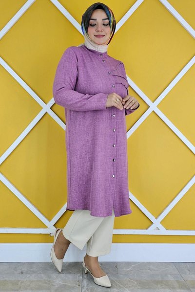 Gül Kurusu Aller Kesim Dik Yaka Taş Detaylı Gömlek