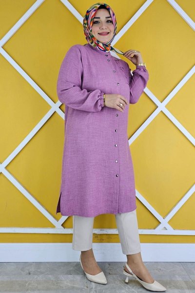 Gül Kurusu Taş Detaylı Hakim Yaka Gömlek