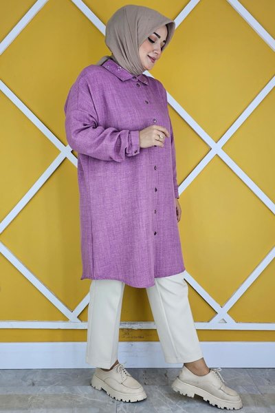 Gül Kurusu Yakası Taş Detatylı Gömlek