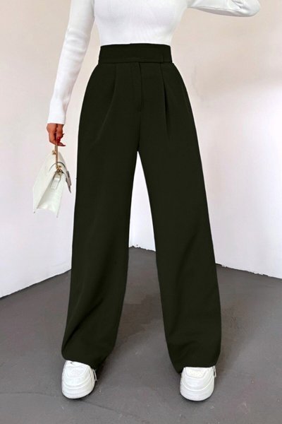 Haki Beli Cırtlı Likralı Pantolon