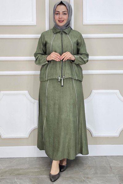 Haki Biyeli Fermuarlı İkili Takım