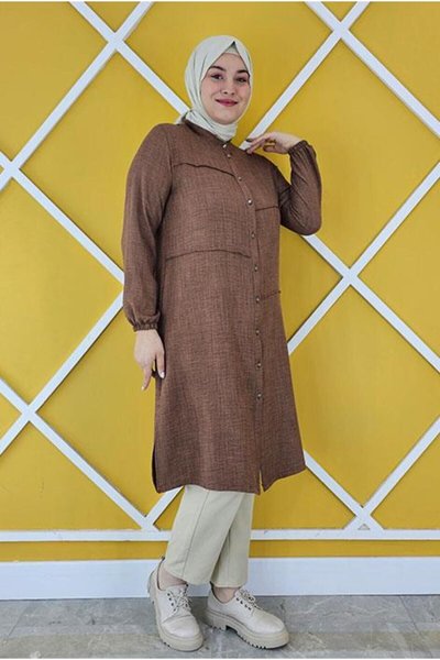 Brown Linen Shirt with Stitching Detail