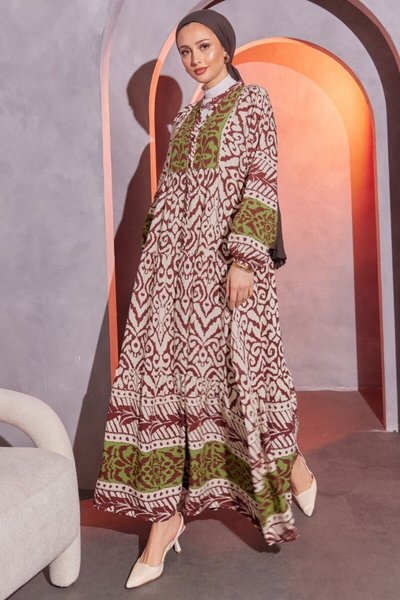 Brown Design Modest Dress