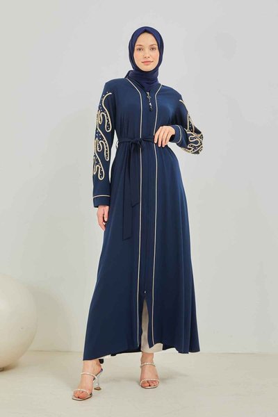 Navy Blue Special Design Pearl Detailed Abaya
