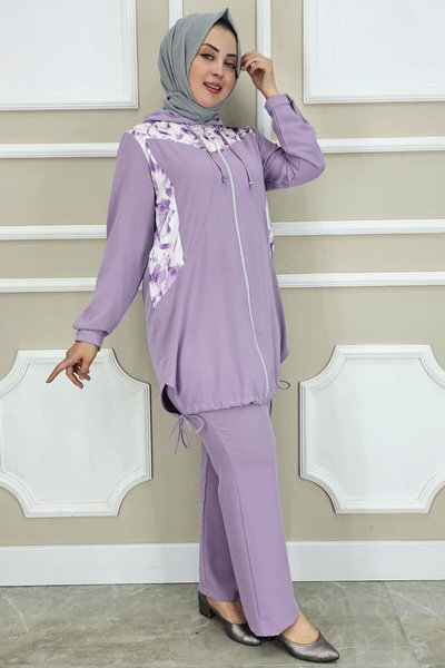 طقم أرجواني بتفاصيل تركيبة مزدوجة