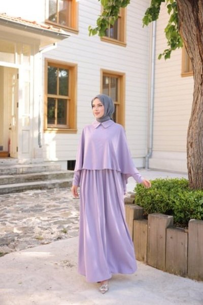 Lilac Collared Cape Modest Dress