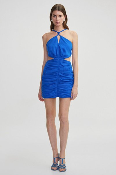 Mavi Mini Halter Yaka Cutout Elbise