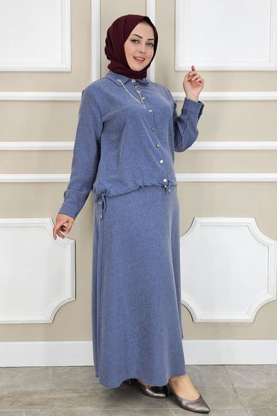 Blue Skirted Set with Dangling Accessories
