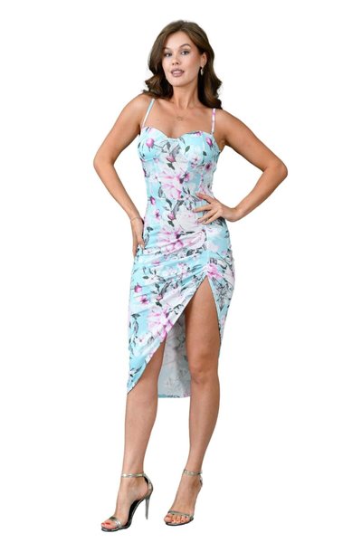 Mint Midi Strap Micro Fabric Globe Deep Slit Party Evening Dress