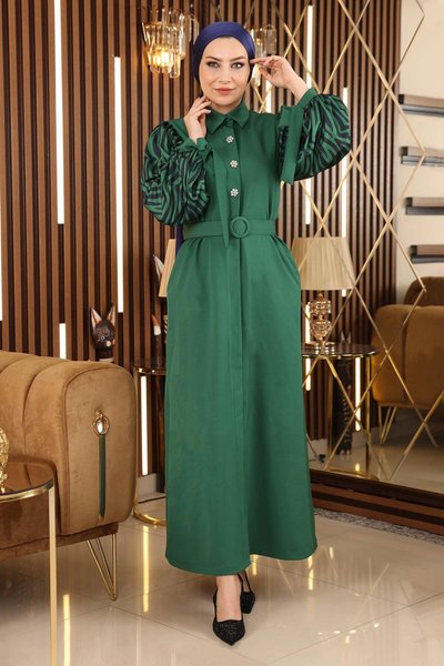 Emerald Stone Detailed Patterned Abaya