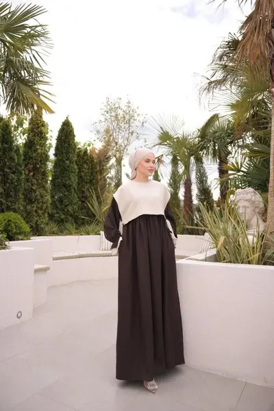 Acı Kahve Ankanoor Önlüklü Oversize Keten Elbise