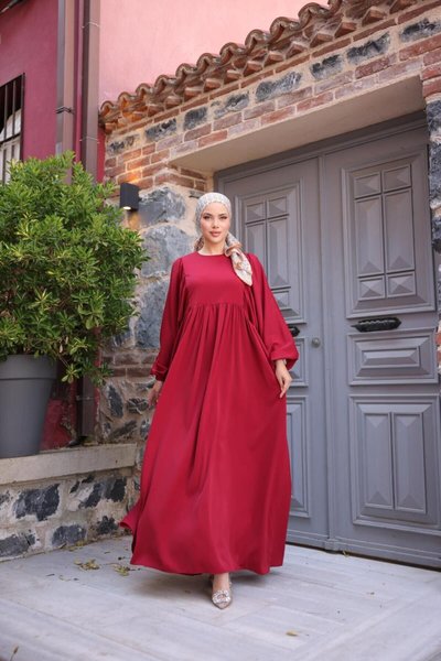 Bordo Ankanoor Balon Kollu Oversize Elbise