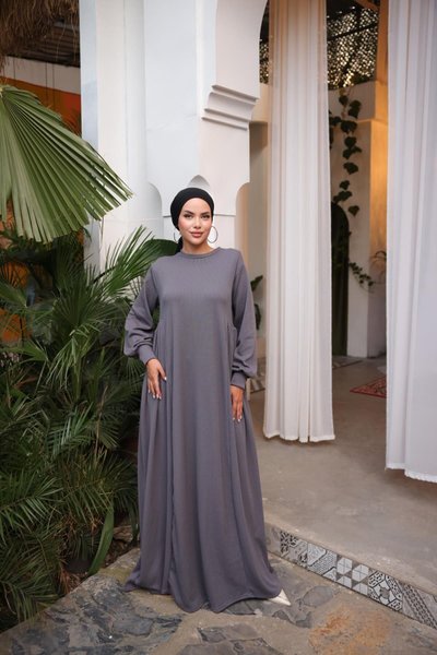 Gray Ankanoor Side Ruched Knit Dress