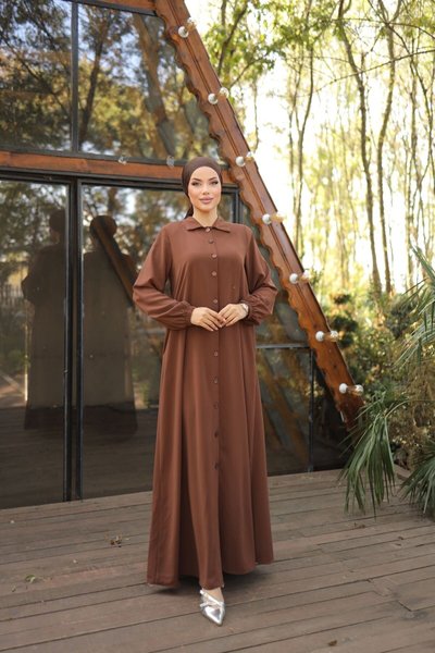Brown Ankanoor Full Buttoned Abaya
