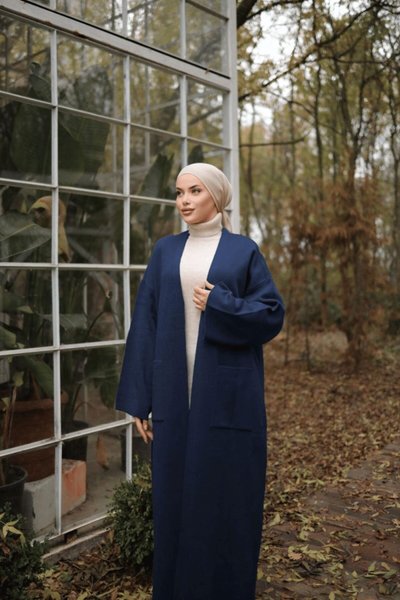 Navy Blue Ankanoor Double Steel Knit Cardigan