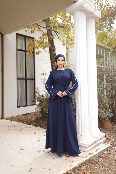 Lacivert Ankanoor Gizli Patlı Biyeli Abaya Kol Ferace