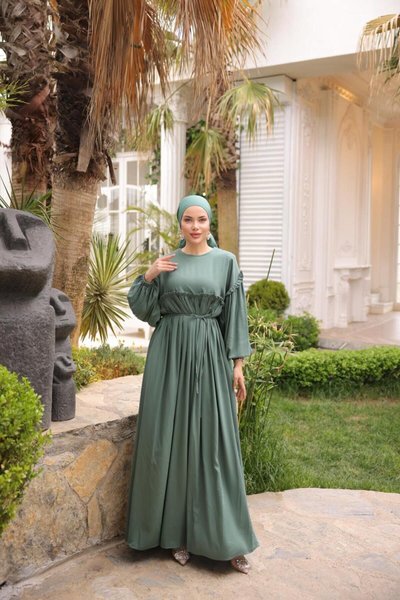 Mint Ankanoor Robalı Büzgülü Oversize Elbise