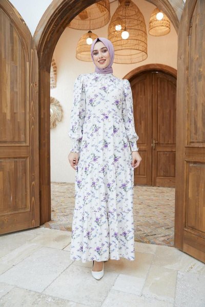 Mor Ankanoor Hakim Yaka Model Keten Elbise