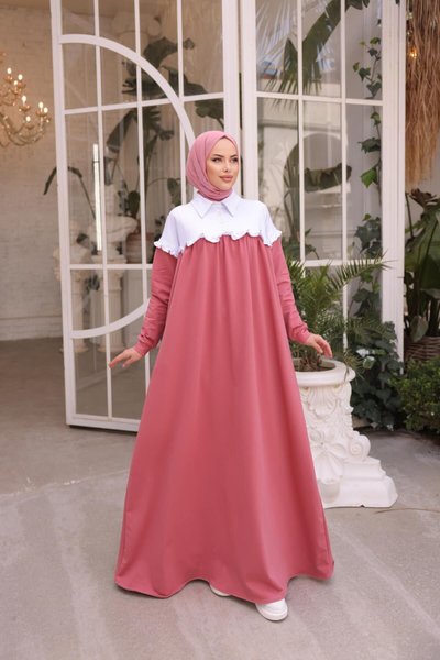 Powder Ruffled Yoke Garnished Double Knit Dress