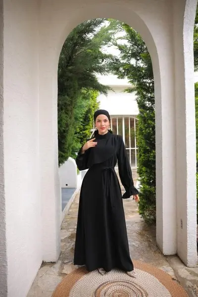 Siyah Ankanoor Anvelop Detaylı Abiye Elbise