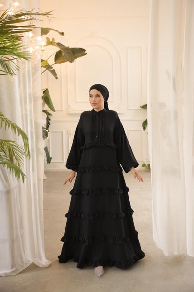 Black Ankanoor Ruffled Loose Dress