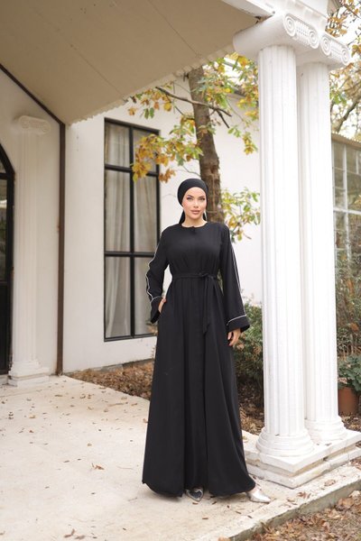 Siyah Ankanoor Gizli Patlı Biyeli Abaya Kol Ferace